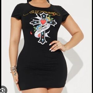 Ed Hardy Black Graphic Dress Size Medium